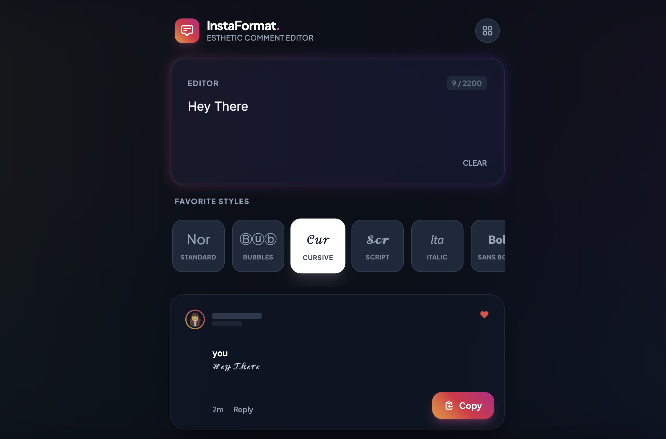 Styled text for Instagram captions, bios, and comments