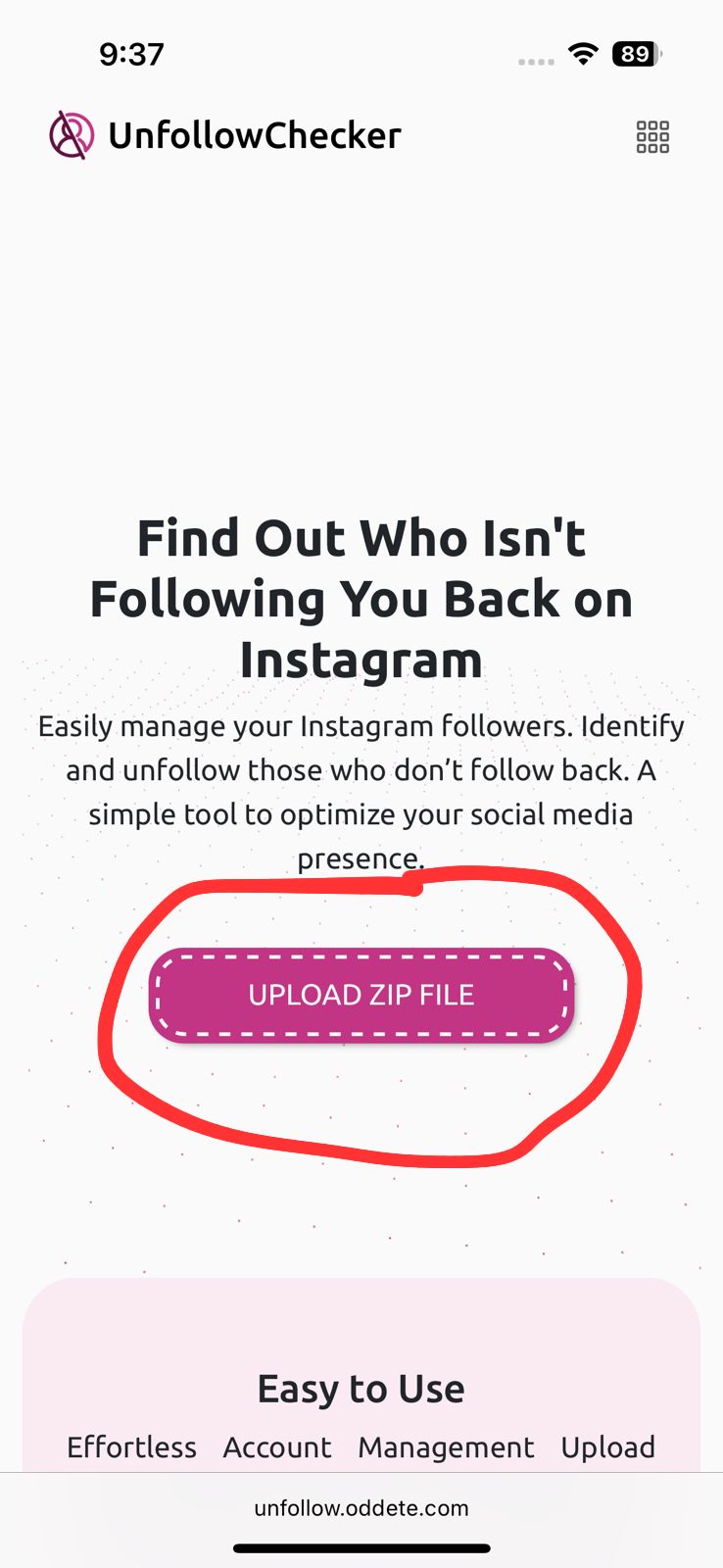 Screenshot of Instagram unfollower checker tool free app find who not following back