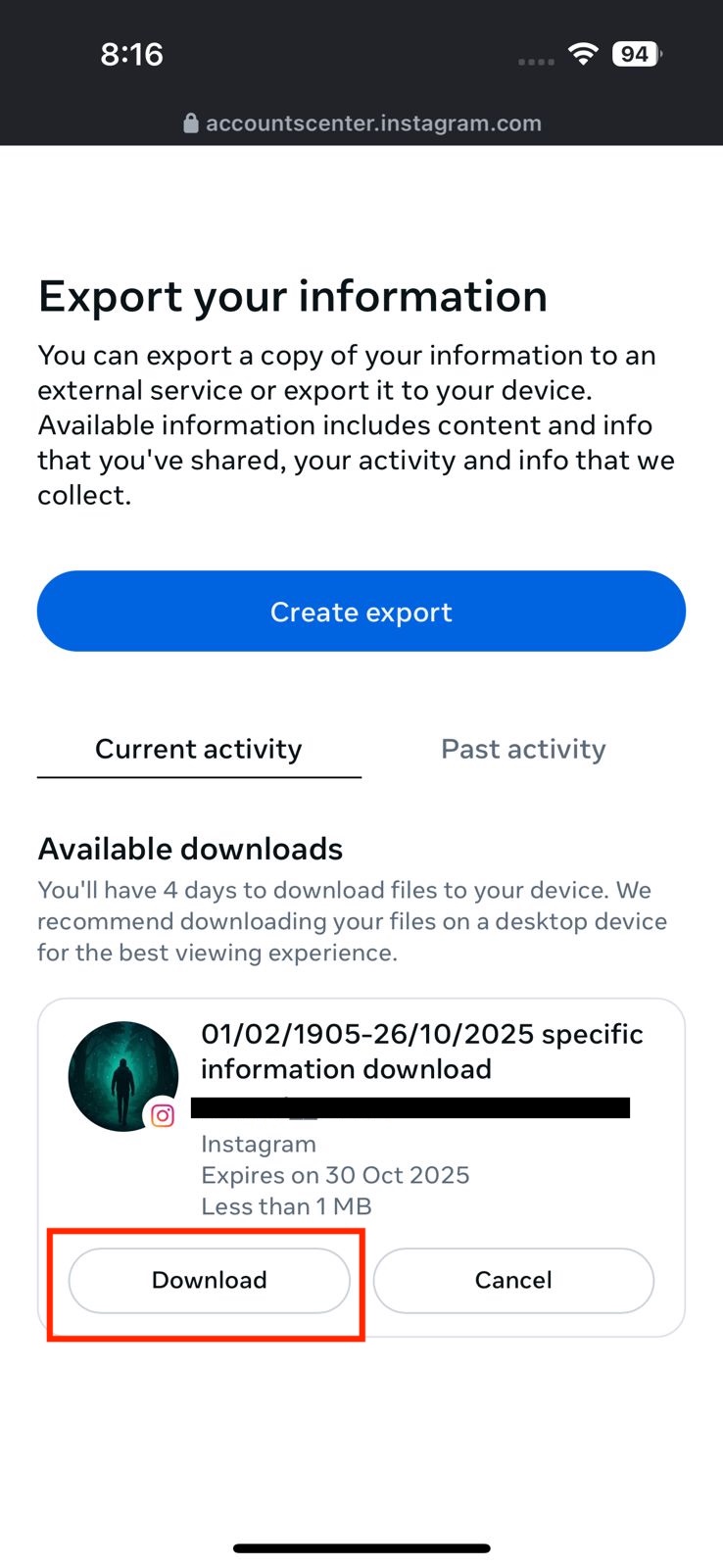 Screenshot of Accounts Center