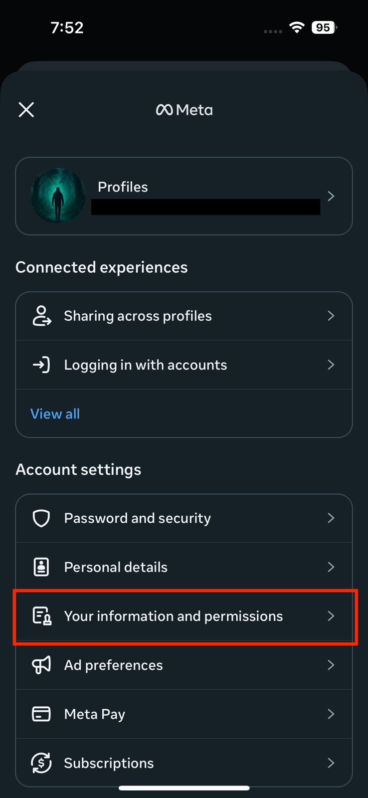 Screenshot of Accounts Center