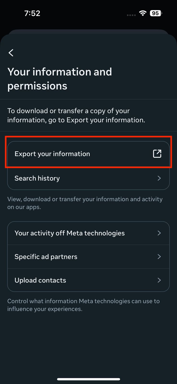 Screenshot of Accounts Center