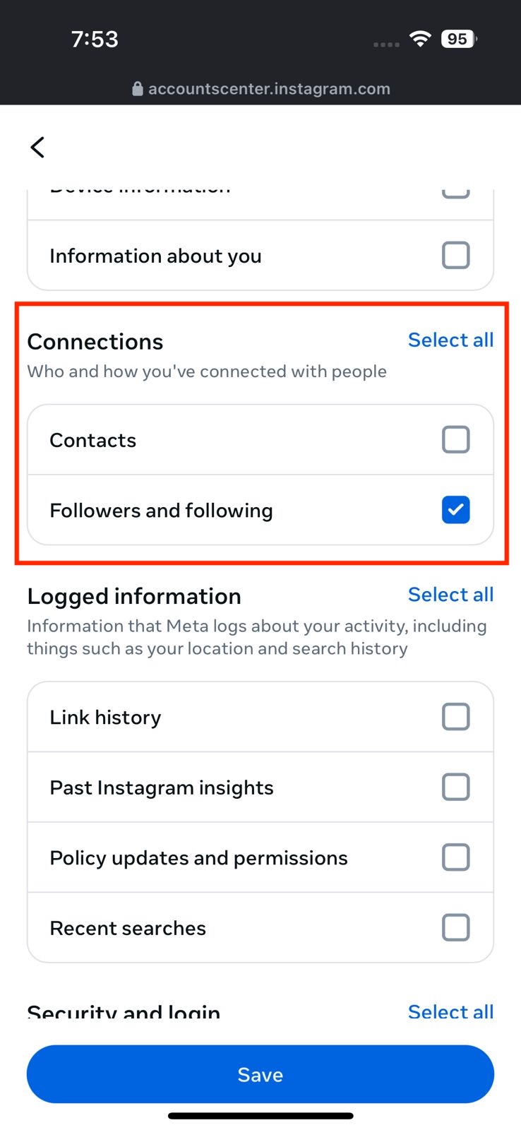 Screenshot of Accounts Center